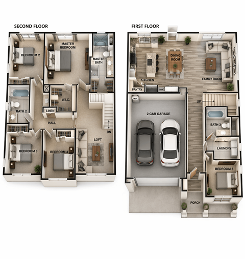 Floor plan for 5 beds, 3 baths, 2351 sqft